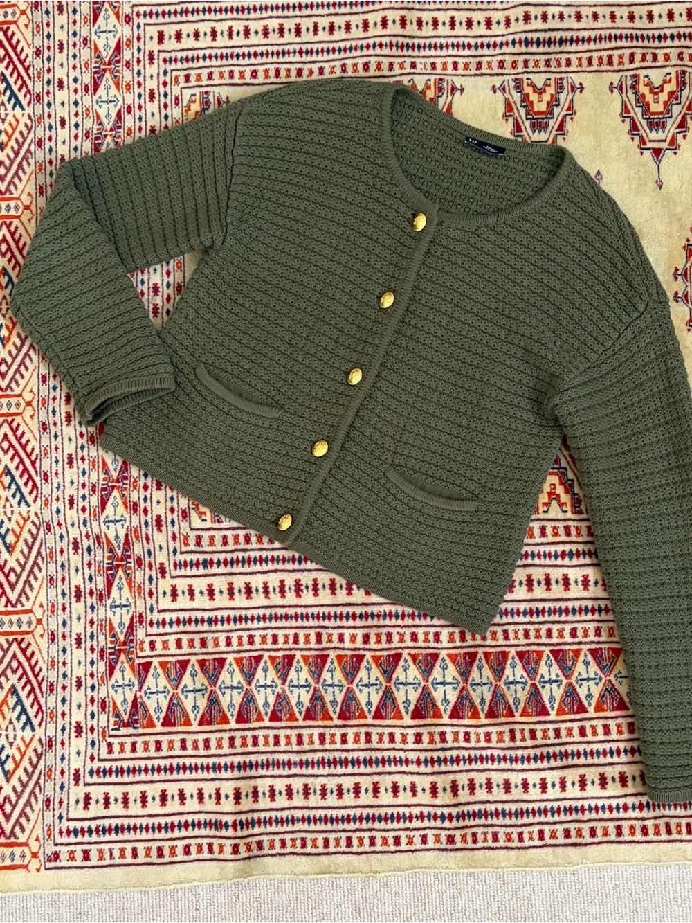 Olive Green Knit Button-Front Women's Sweater Lady Jacket
